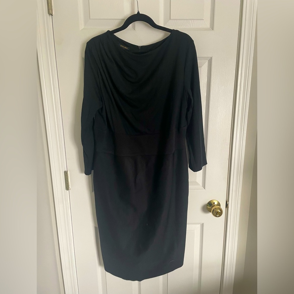Escada long sleeve swoop neck black dress